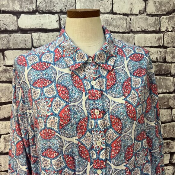 Talbots Blue, White & Pink Button Down Blouse Size 2X - Picture 2 of 9